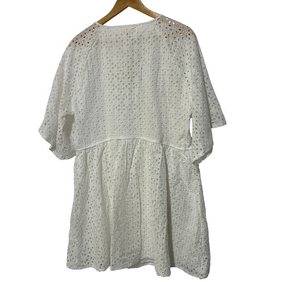 ELAN INTERNATIONAL WOMENS XLARGE 3/4 SLEEVE LINED EYELET MINI DRESS WHITE - Picture 3 of 14